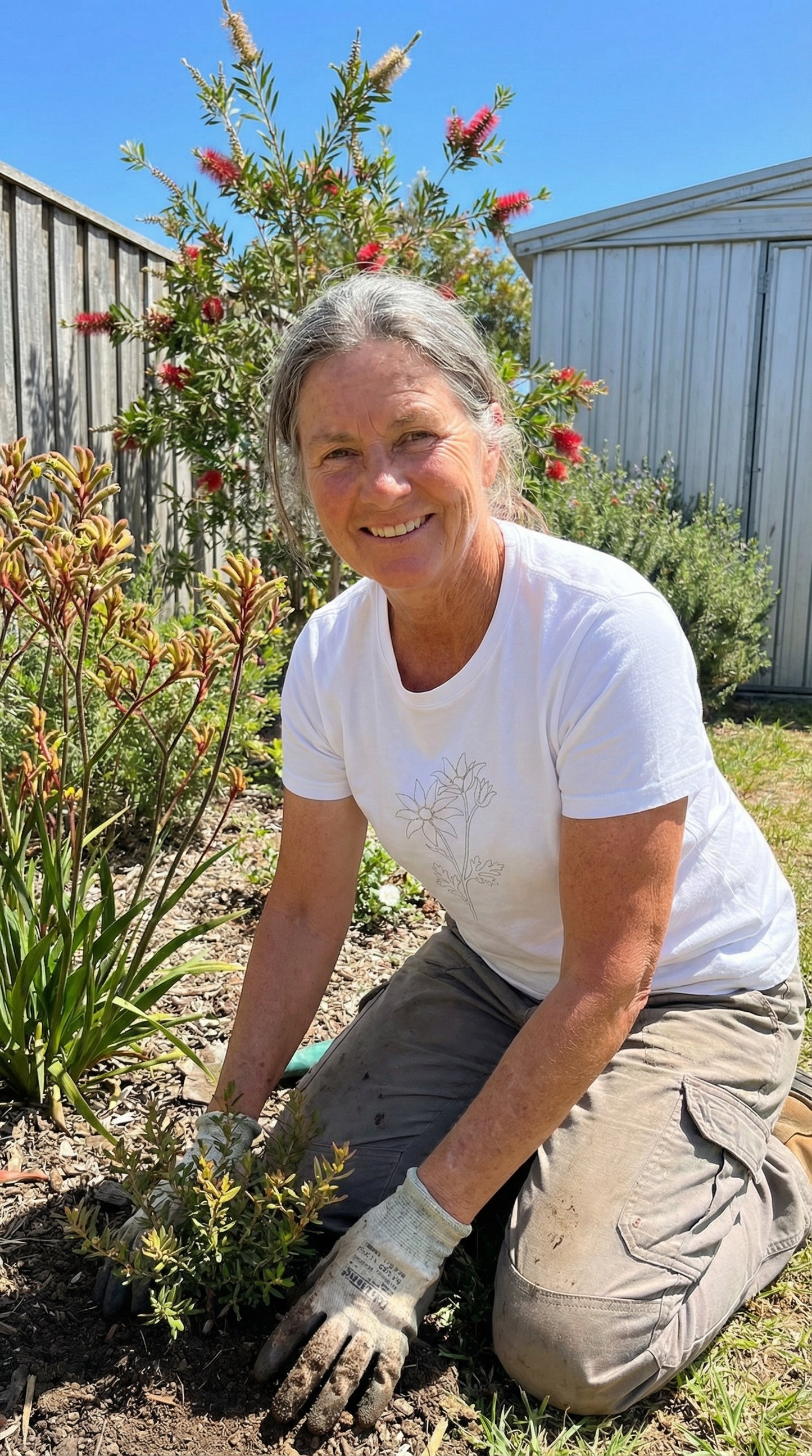Flannel Flower Australian Native T-Shirt White